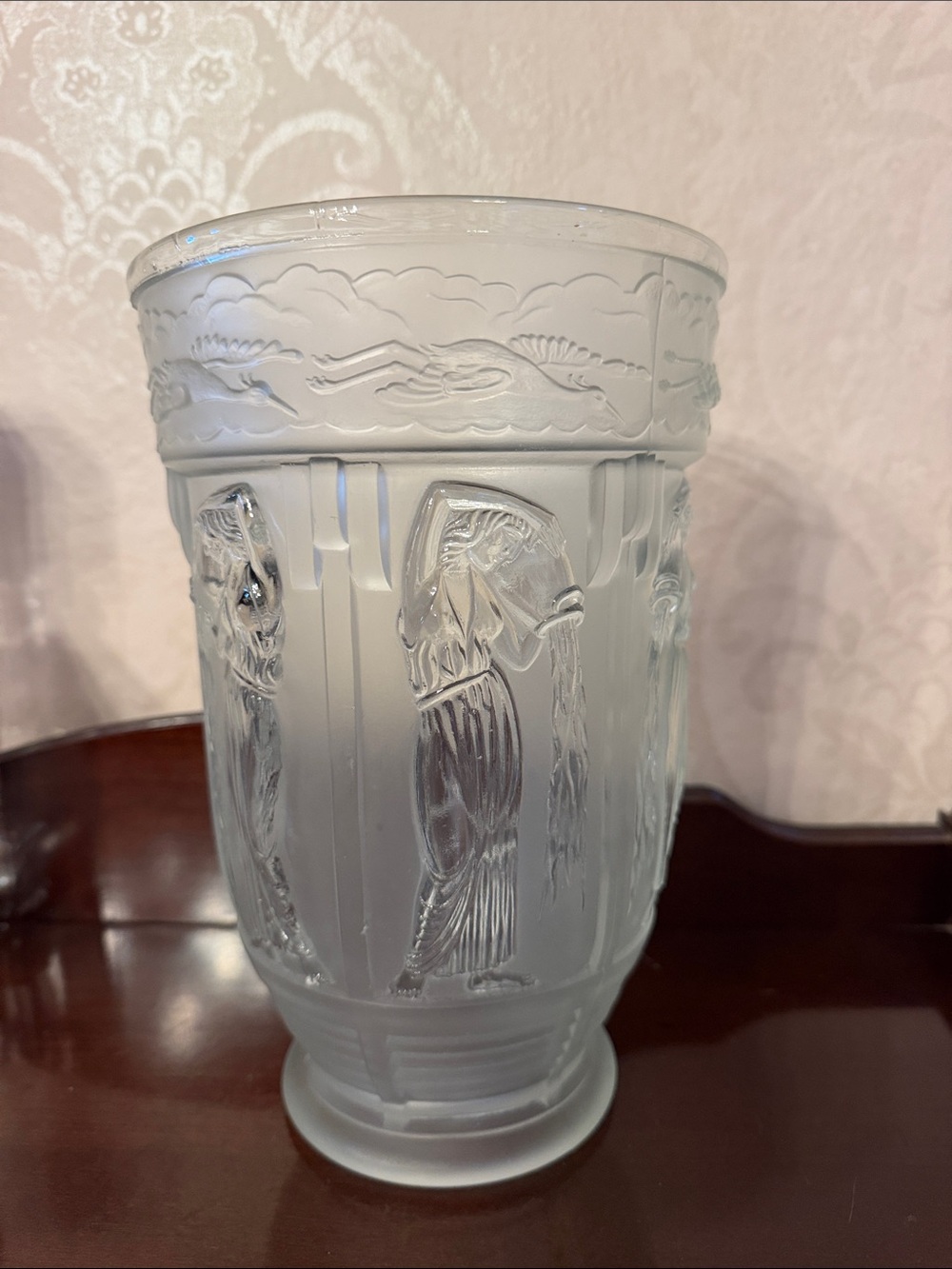 Art Deco Unmarked Frosted Glass Danaides Vase